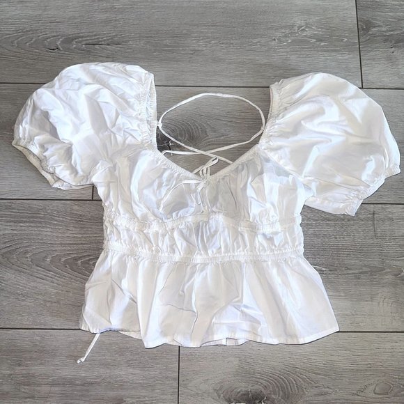 Cotton Candy LA Tops - Cotton Candy LA White Short Puff Sleeve Sweetheart Neck Top Women's Smal…
